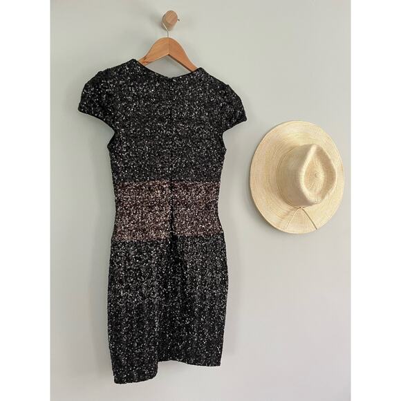 Dress the Population | Sequin Black and Gold Colorblock Party Mini Dress | Sz S - Picture 6 of 8